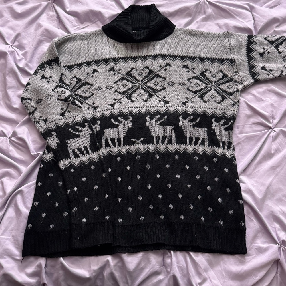 Meaeor Christmas Turtleneck Sweater With Reindeer